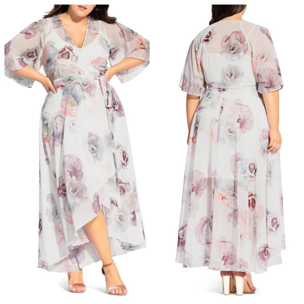 City Chic Rose Bella Chiffon Maxi Wrap Dress 16